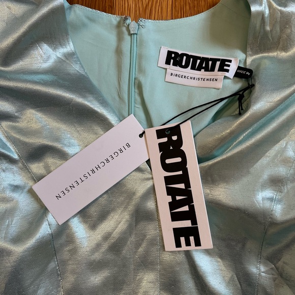 NWT ROTATE BirgerChristensen Mindy Metallic Aqua Peplum Dress Sz 6 Stich Issue - Picture 5 of 14